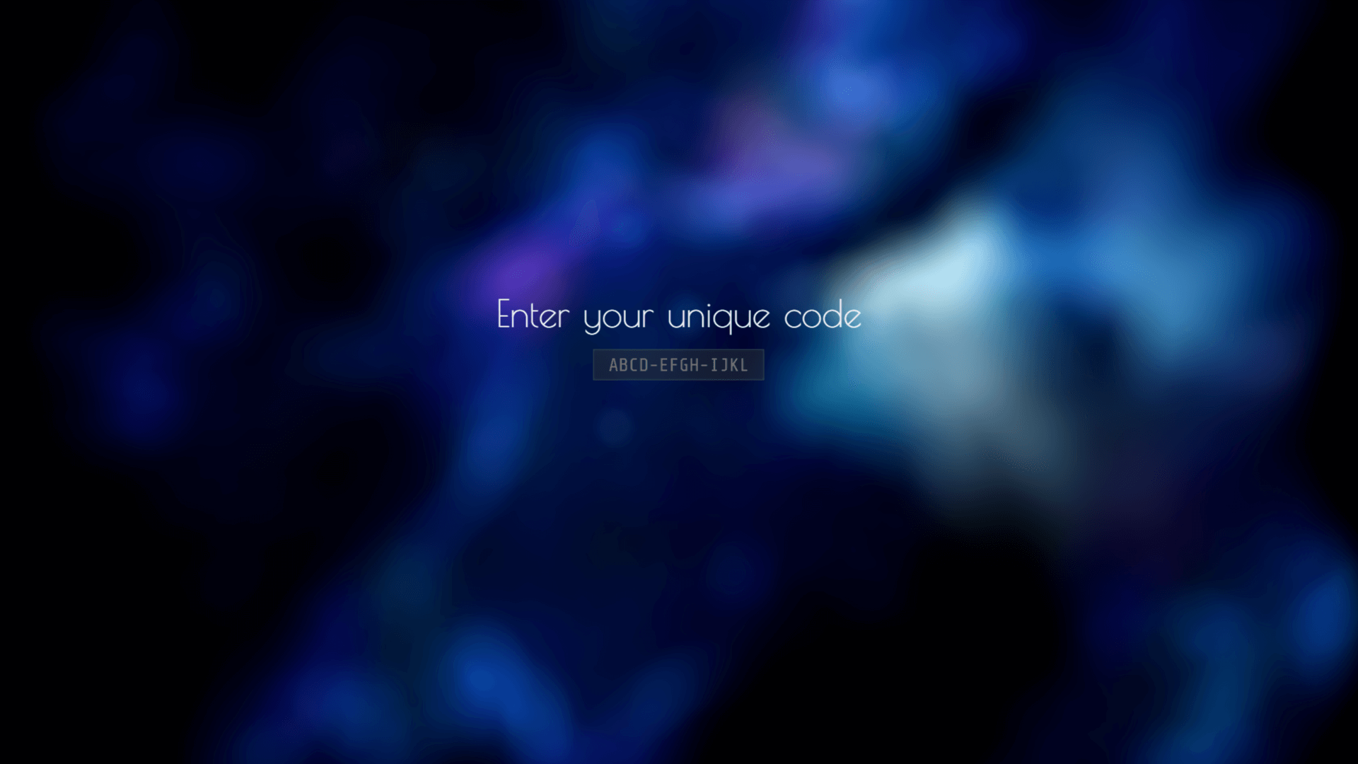 A page is seen with a faded universe on the background, asking the user to enter a 12 digit unique code. Oh, and since you are reading the alt text here is one '420M-LGDO-RITO'.